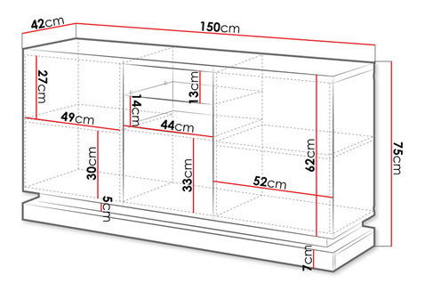 Komoda Aura 2D1K (crna + crni sjaj)