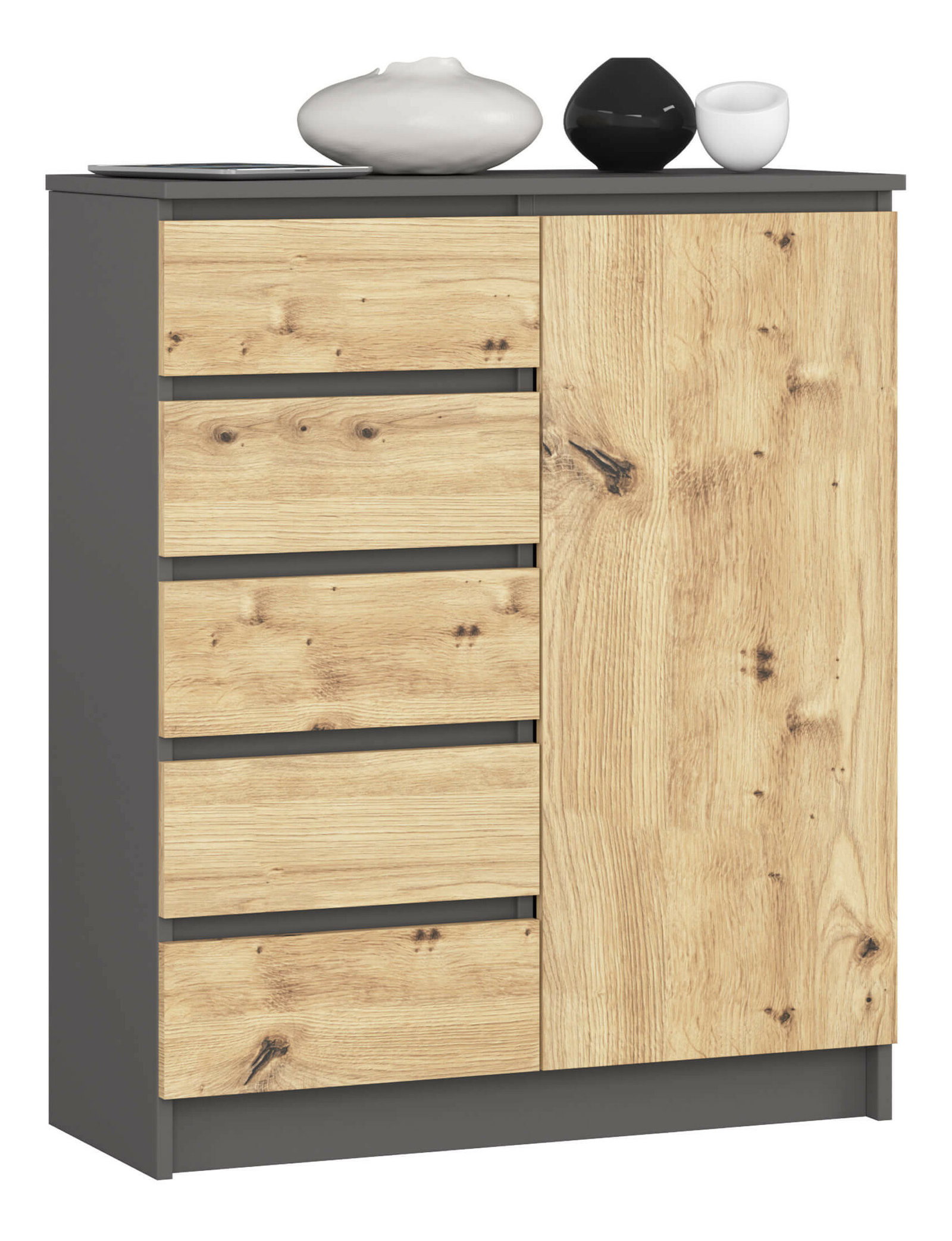 Comodă Kirmair (grafit + stejar artisan)