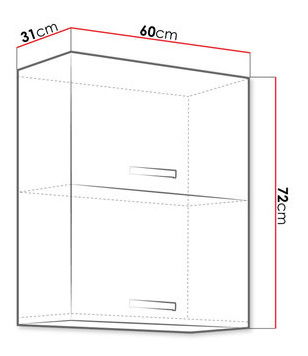 Dulap superior de bucătărie Milo 60 GU-72 (gri + Alb lucios)