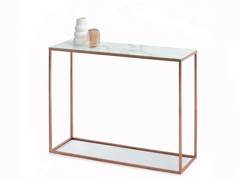 Măsuță consolă Bella Kons (marmură albă + cupru)
