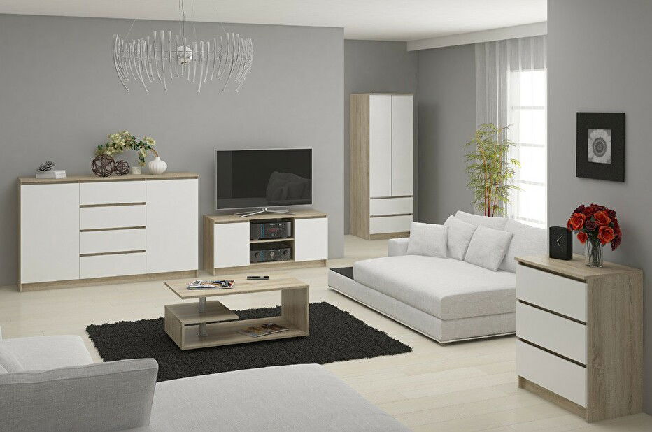 Komód Kuwait 3D 3D (sonoma tölgy + fehér)