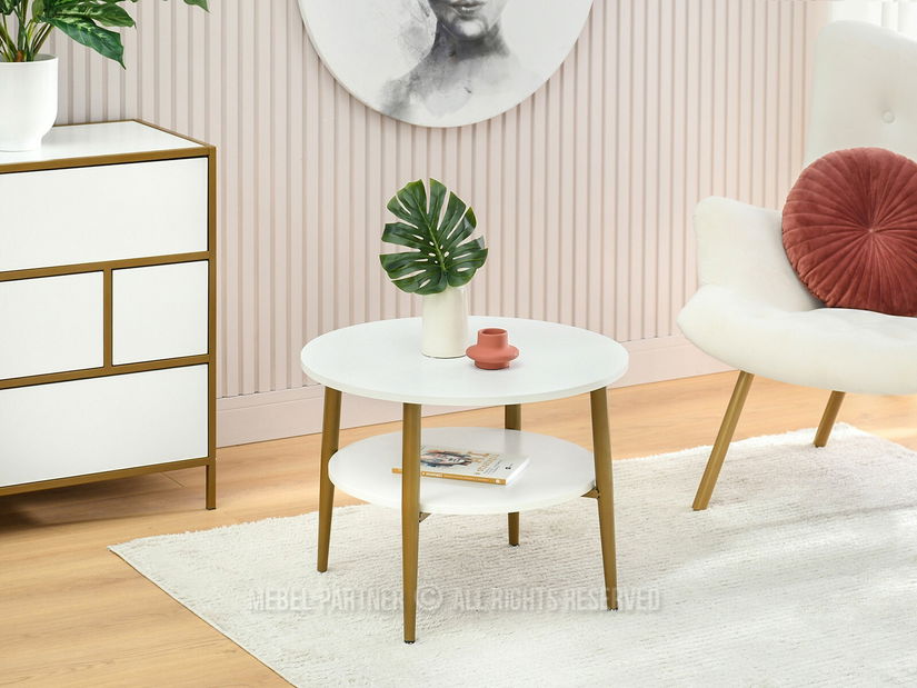 Stolić za kavu Randolf S (bijelo drvo + zlatna)