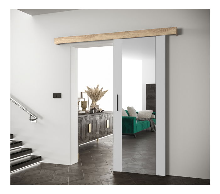 Uși culisante 90 cm Sharlene II (alb mat + stejar sonoma + negru) (cu oglindă)