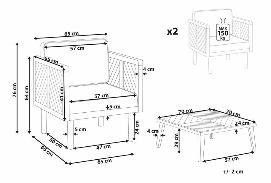 Vrtni set Blas (svijetlo drvo + krem bijela)