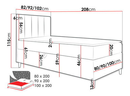Jednostruki krevet 90cm Rivaldi 1 (bijela + siva)
