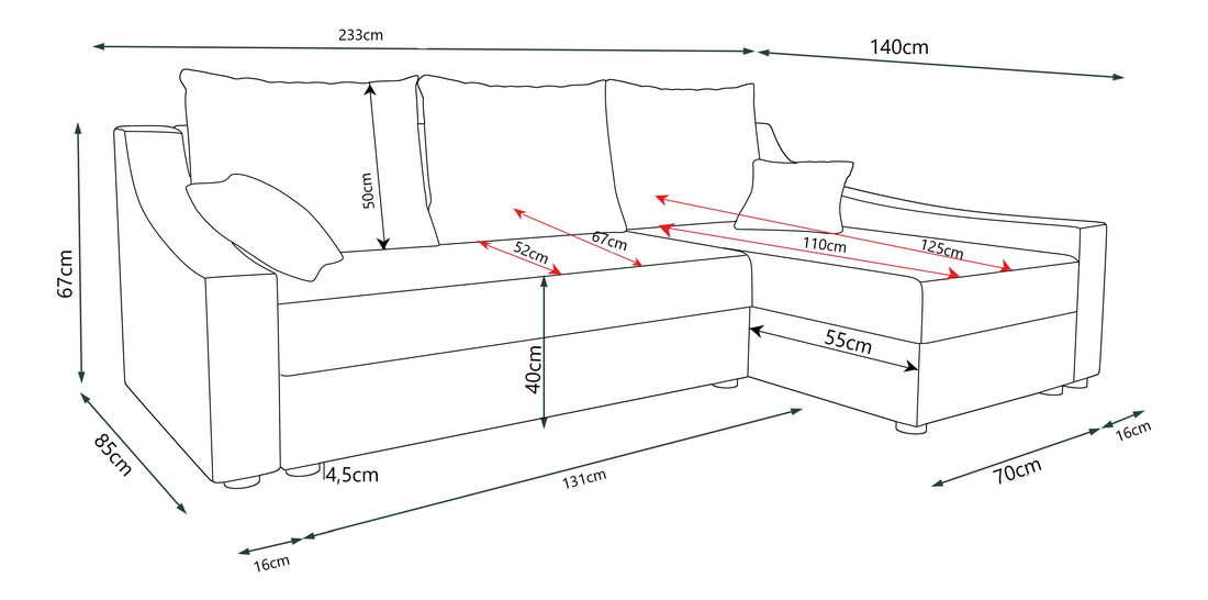Colțar Opal L (Gri închis) (D)