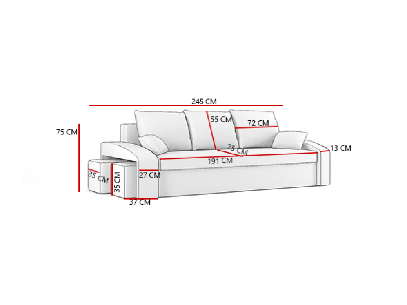 Sofa Hanifa (siva + crna) (s policom i tabureom) 