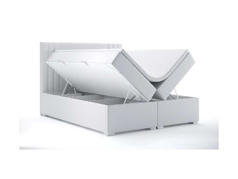 Bračni krevet Boxspring 180 cm Morcano (bijela ekokoža) (s prostorom za odlaganje)