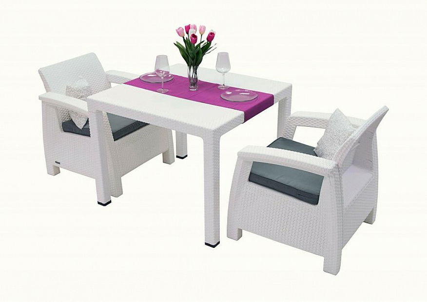 Záhradný nábytok Corfu Mini 1+2 (biela) (um. Ratan) *vankúše ZADARMO