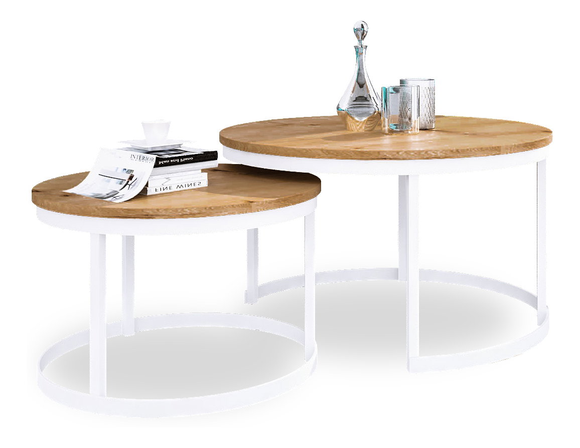 Set 2 ks. măsuțe cafea Otir (alb + stejar artisan)