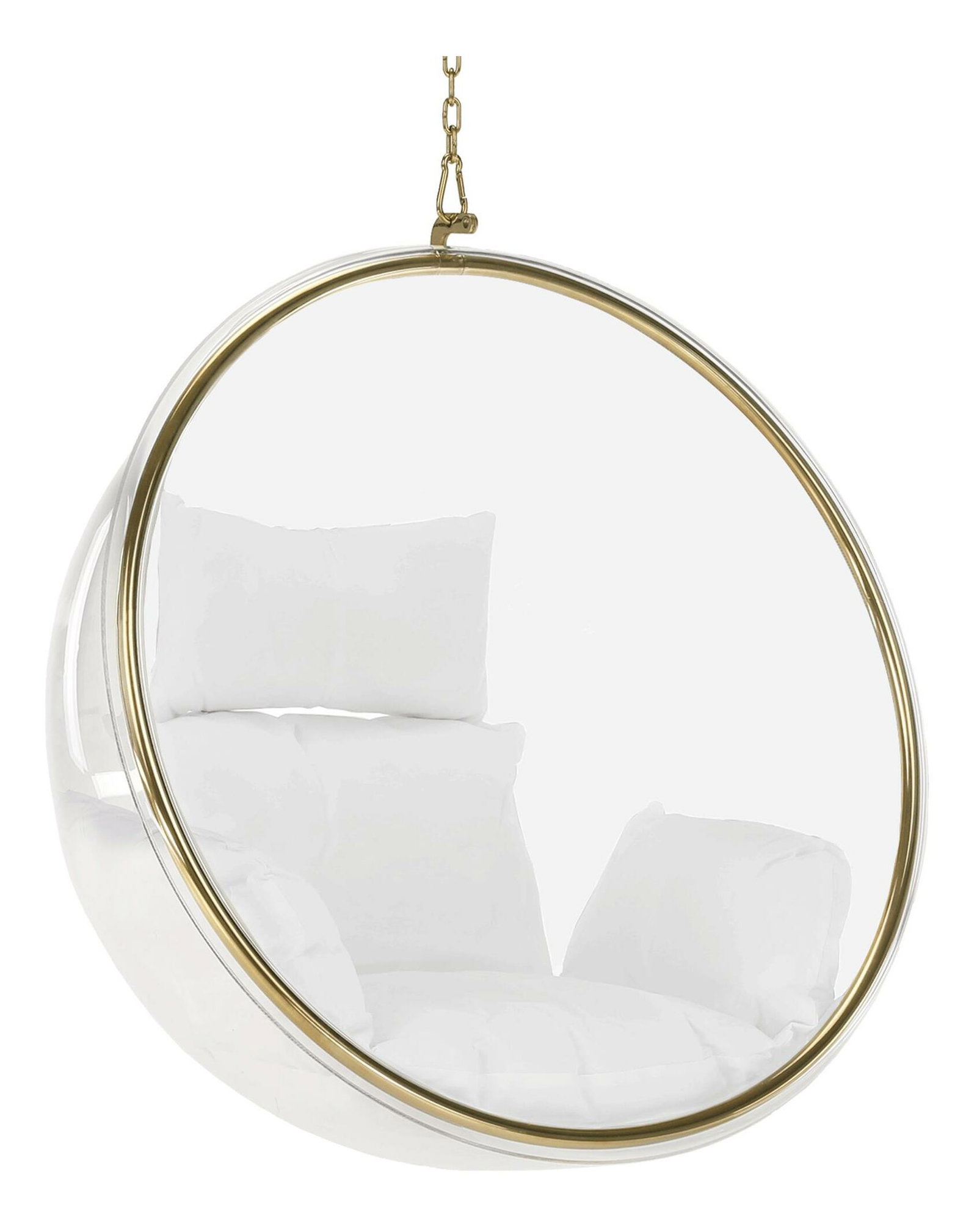 Závesné hojdacie kreslo Belgica 1 (transparentný + zlatá + biela) 