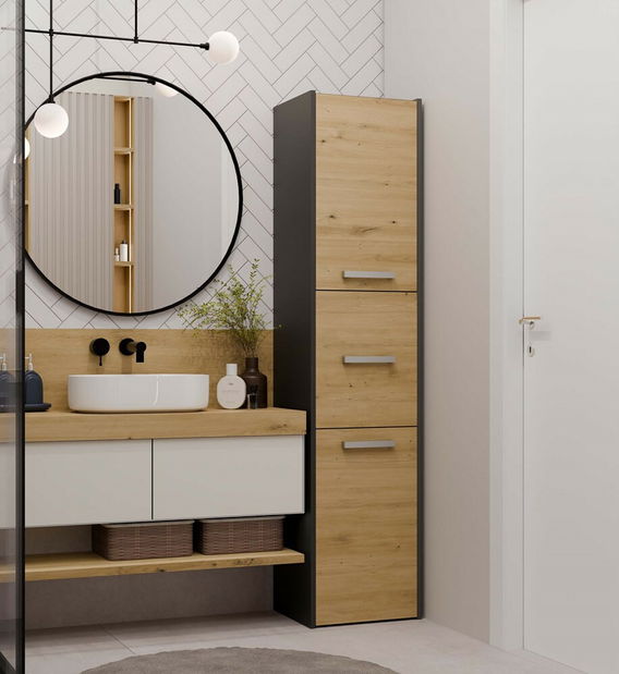 Kúpeľňová skrinka Samways 4 (antracit + dub artisan)