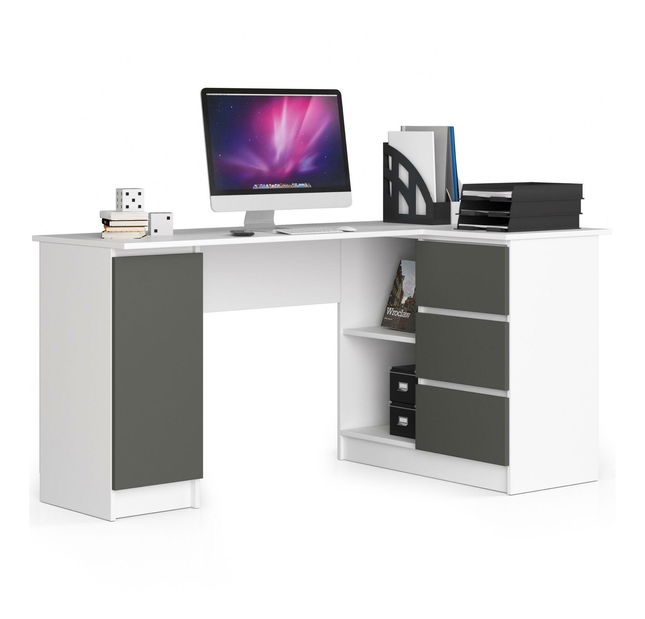 Masă PC de colț Bevin (Alb + gri) (D)