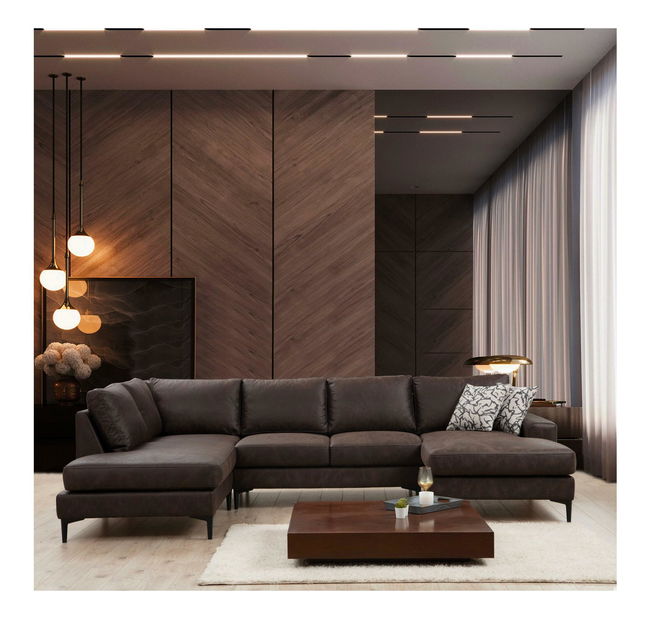 Kutna garnitura U Portobeno 2 (smeđa + crna)