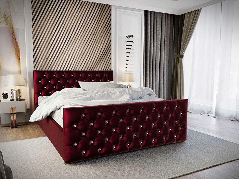 Bračni krevet 140 cm Quintin (bordo) (s podnicom i prostorom za odlaganje)