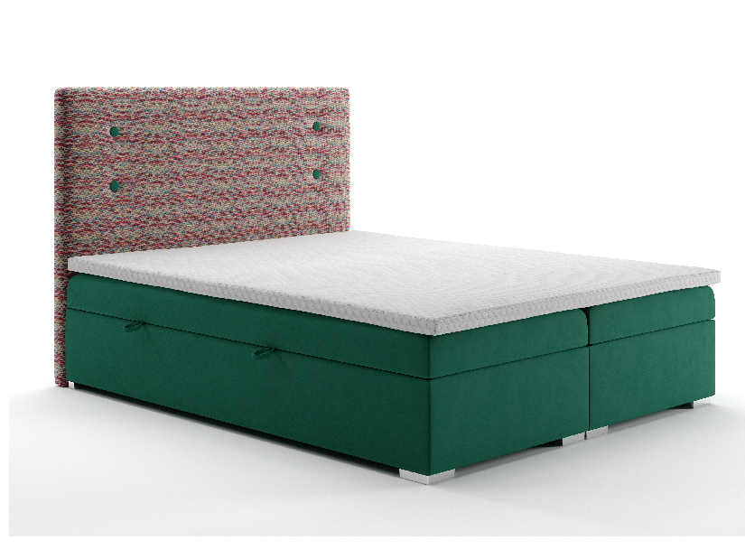 Pat matrimonial Boxspring 140 cm Grini (smaragd + multicolor) (cu sp. depozitare)