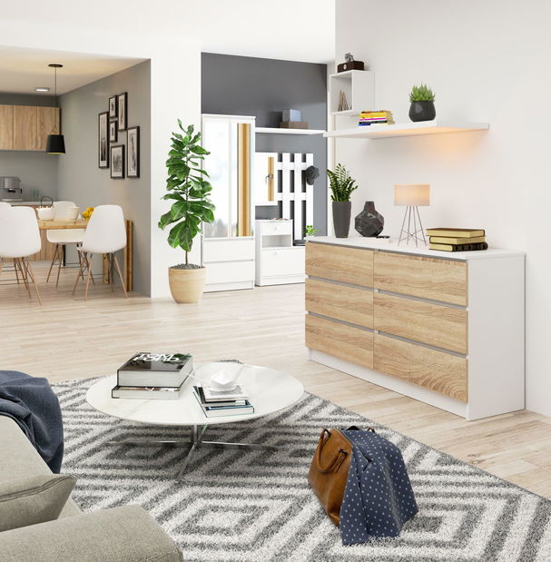 Comodă Keanu (Alb + Stejar sonoma)