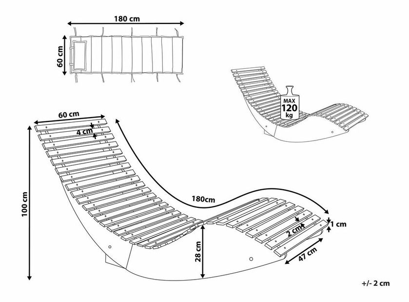Záhradné lehátko Brest (svetlé drevo) (červený podsedák)