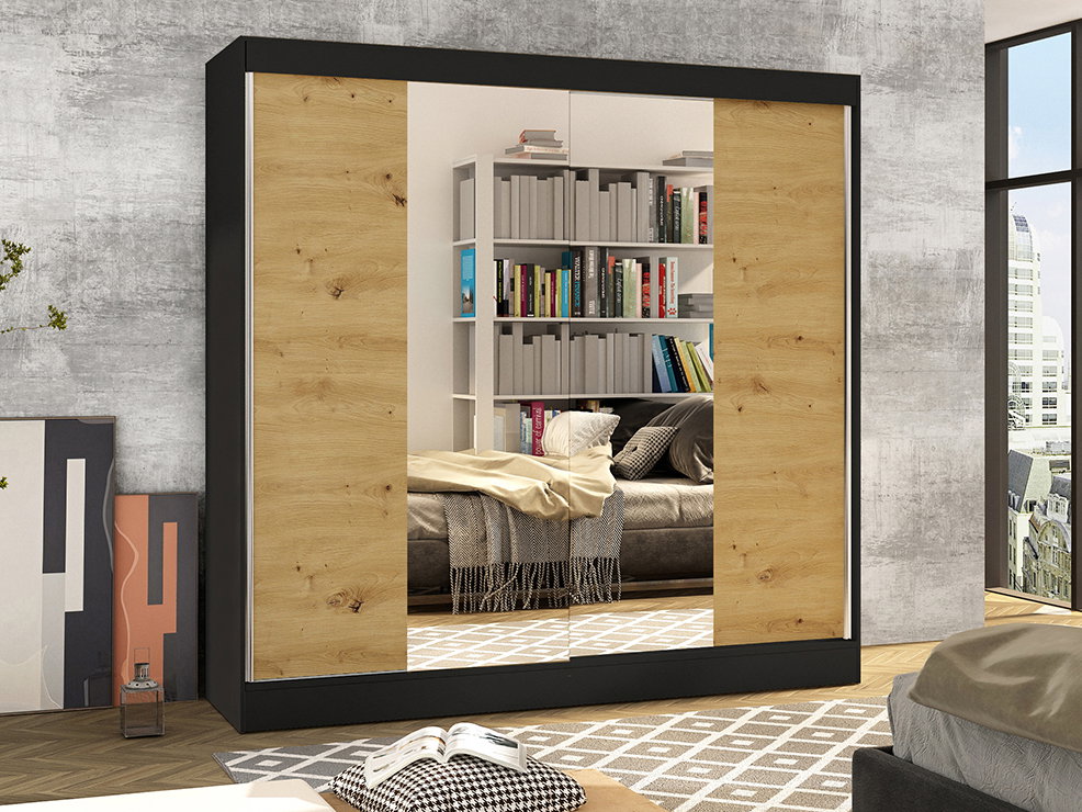 Šatníková skriňa Birdie 2 (čierna + artisan)