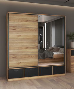 Šatníková skriňa s posuvnými dverami Benson MW63 (dub mauvella + čierna) (so zrkadlom)