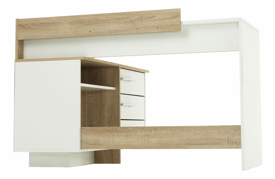 Masă PC de colț Teny (Alb + Stejar sonoma)