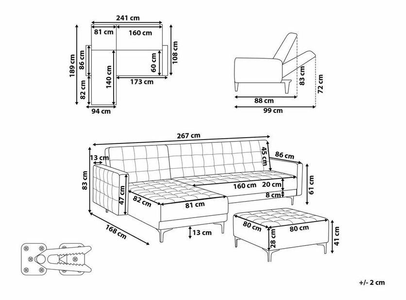 Rohová sedacia súprava s taburetkou Aberde (zelená) (P)
