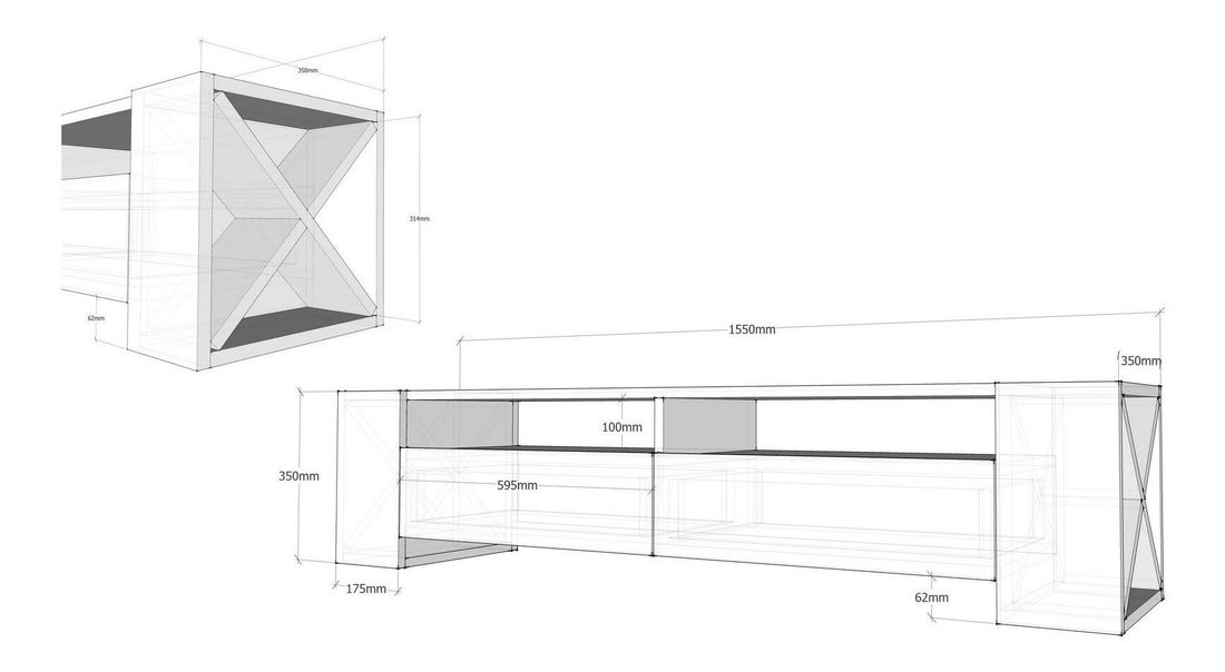TV asztal/szekrény Sisuko (dió + fehér) 