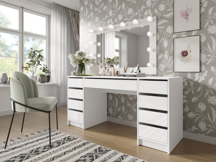 Fésülködőasztal Heranor (fehér + fényes fehér)