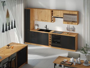 Bucătărie 315 cm Miraluna (Stejar artisan + Negru mat)