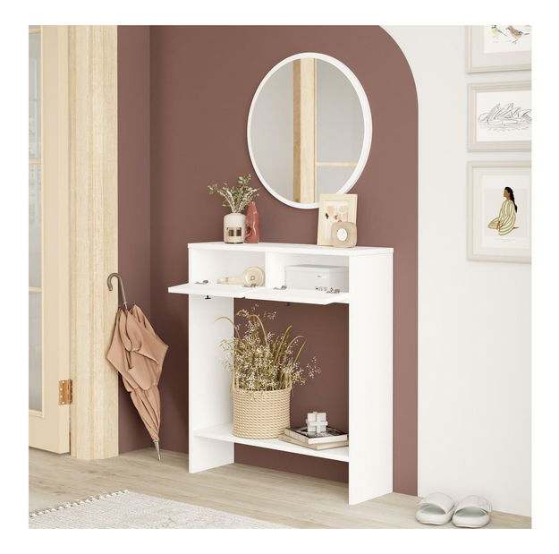 Konzolni stolić Lentorella 1 (s ogledalom) (bijela + crna)