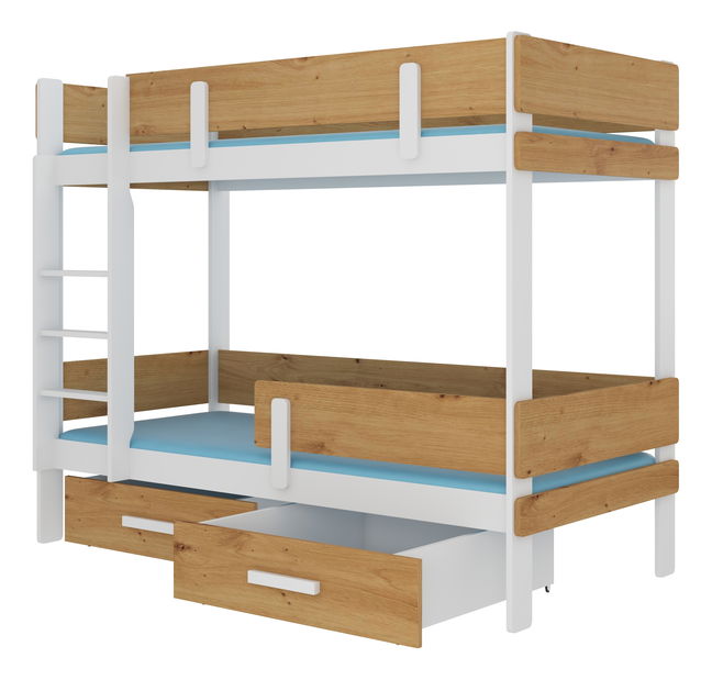 Dječji krevet na kat 180x80 cm Ellen (s podnicom i madracem) (bijela + hrast artisan)