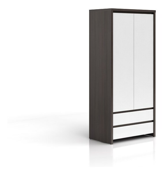 Dulap de haine Kaspian SZF2D2S (wenge + Alb lucios)