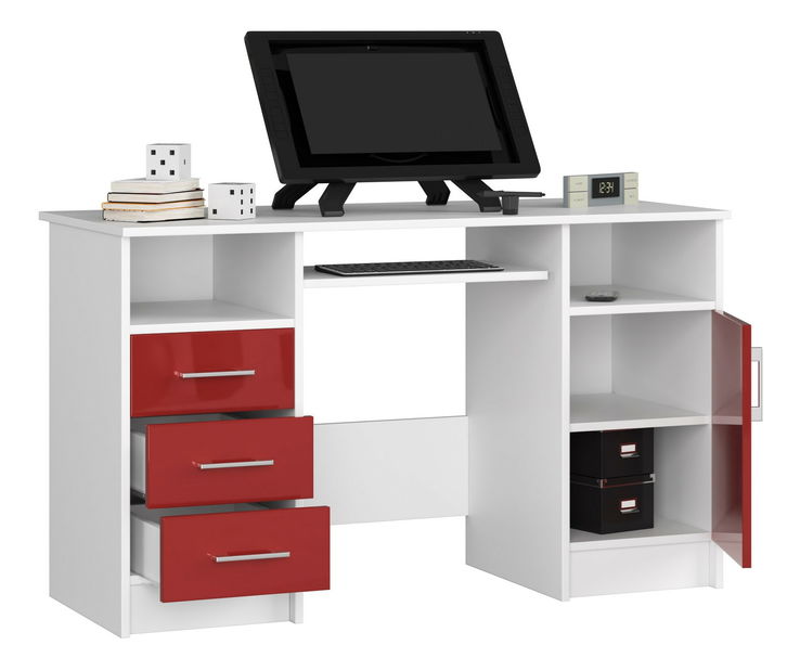 PC stolík Aziza (biela + červeny lesk)