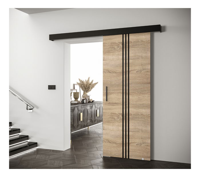 Posuvné dvere 90 cm Sharlene V (dub sonoma + čierna matná + čierna)