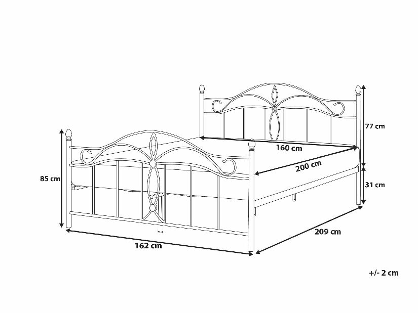 Manželská posteľ 160 cm ANTALIA (s roštom) (biela) *bazár