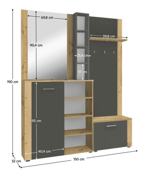 Előszoba szett Fulgores (artisan tölgy + grafit)