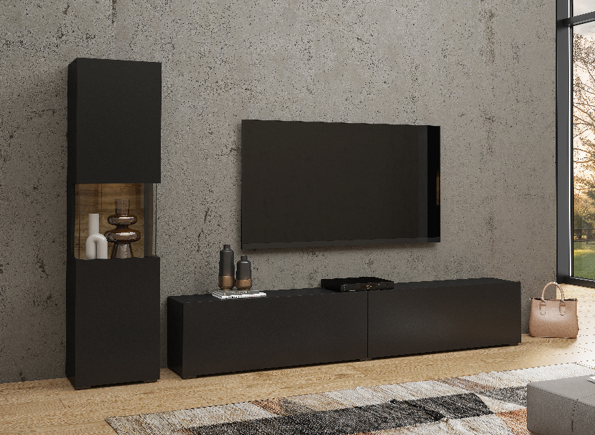 Mobilier living Avernic Typ 09 (onyx negru + Stejar wotan)