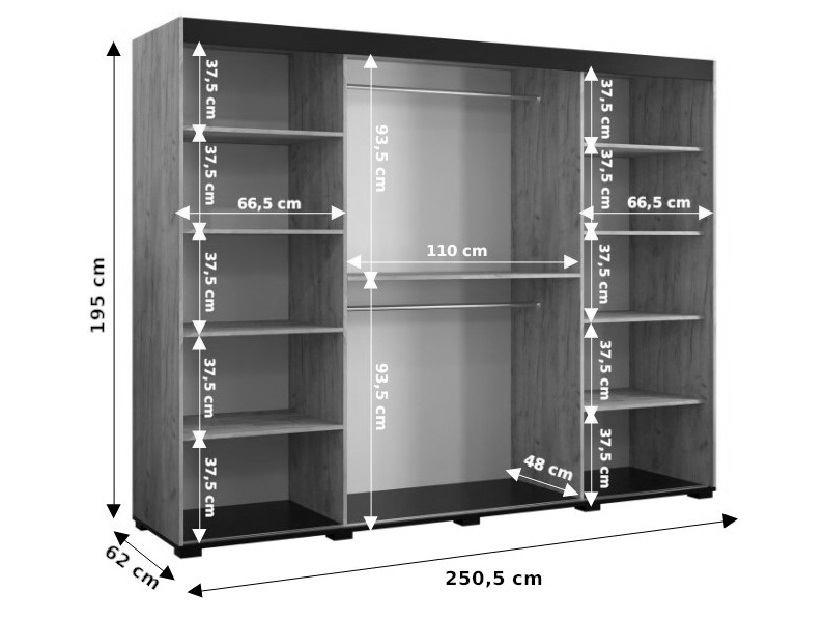 Dulap de haine 250 cm Bernard V1 (Stejar craft auriu + negru)