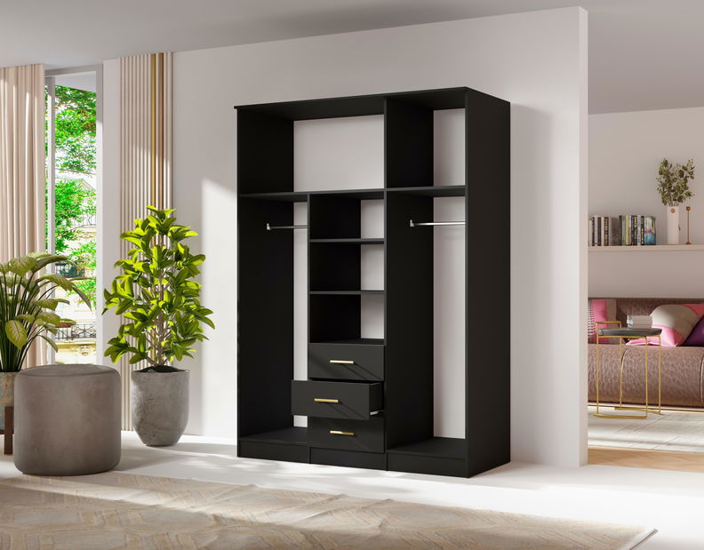 Šatníková skriňa Selforta 3D (čierna) (so zrkadlom)