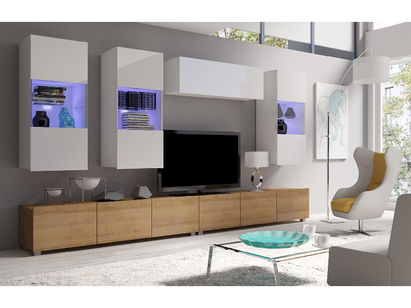 Mobilier living Calabria C5 (Alb + Stejar auriu) (fără iluminat)