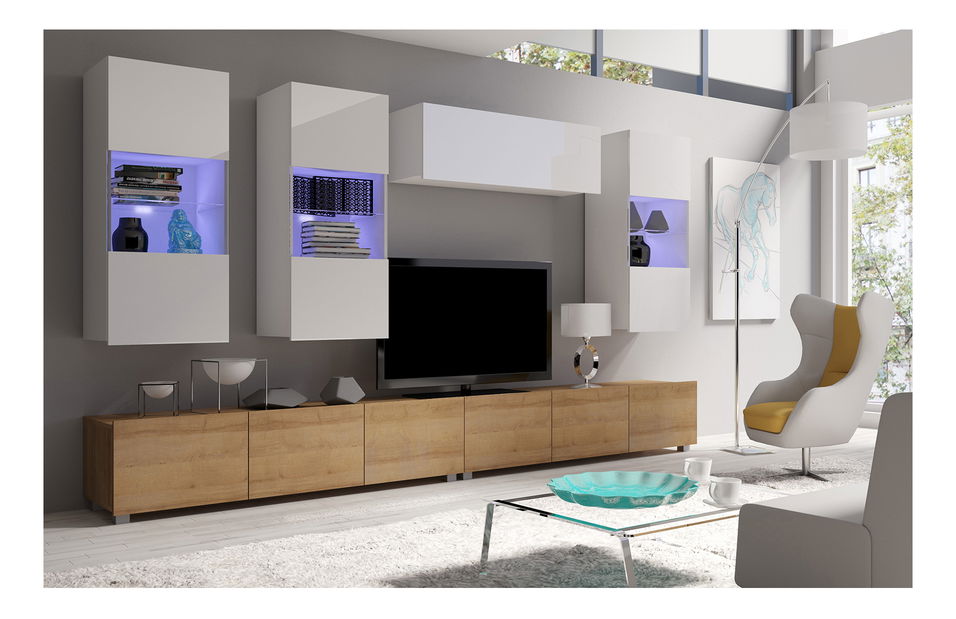 Mobilier living Calabria C5 (Alb + Stejar auriu) (fără iluminat)
