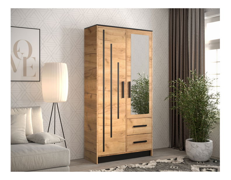 Dulap de haine 103 cm Marine 4 (cu sticlă) (Stejar craft auriu + negru)