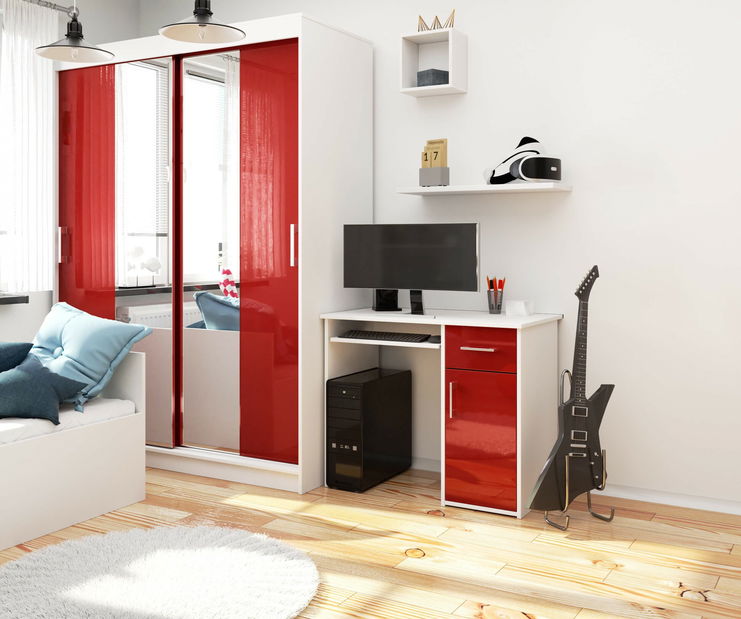 Masă PC Padma (alb + roșu lucios)