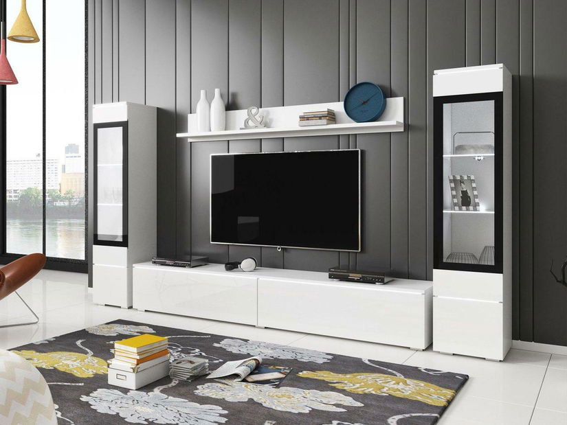 Mobilier living Selwyn II (Alb + Alb lucios ) (iluminat LED Alb)