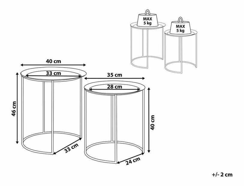 Set od 2 pomoćna stolića Tonala (crna)