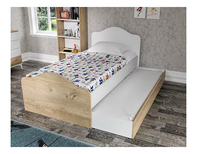 Egyszemélyes ágy 90 cm Sabese 4 (tölgy + fehér) (ágyráccsal)