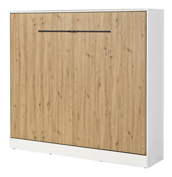 Sklápacia posteľ 160 Perfecto II (biela + dub + čierna) (horizontálna) (bez osvetlenia)