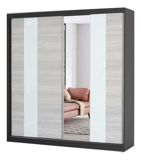 Dulap de haine Mebur 32 200 (negru + kathult + sticlă albă + Oglindă)