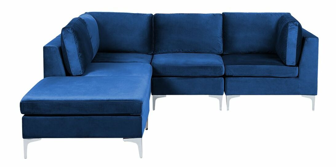 Rohová sedacia súprava s taburetkou Eldridge (zamatová modrá) (P)