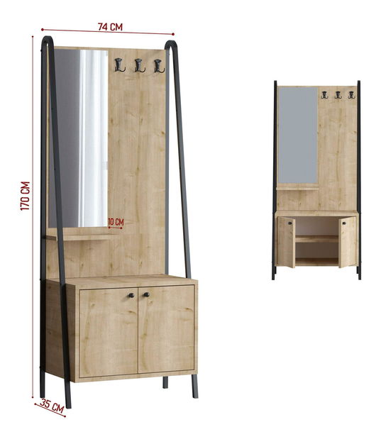 Mobilier hol Aliex 32 (stejar + negru) (cu oglindă)
